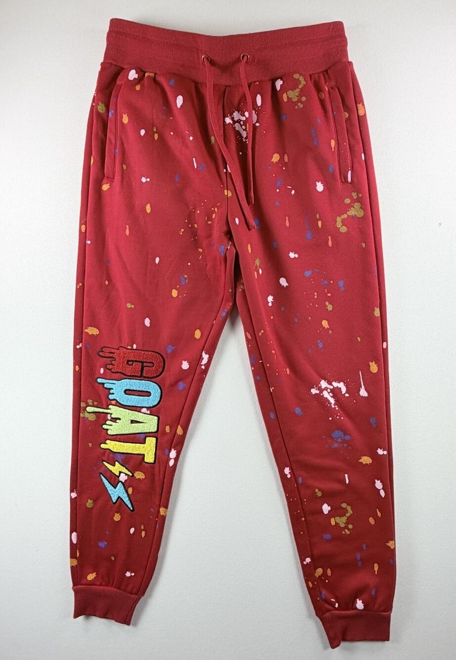 Rebel Minds Men’s Unisex Sweatpants Red Paint Splatter Goat Graphic Size Medium